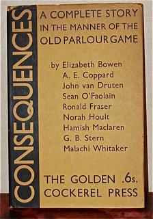 Consequences parlor game — folded paper passed between players