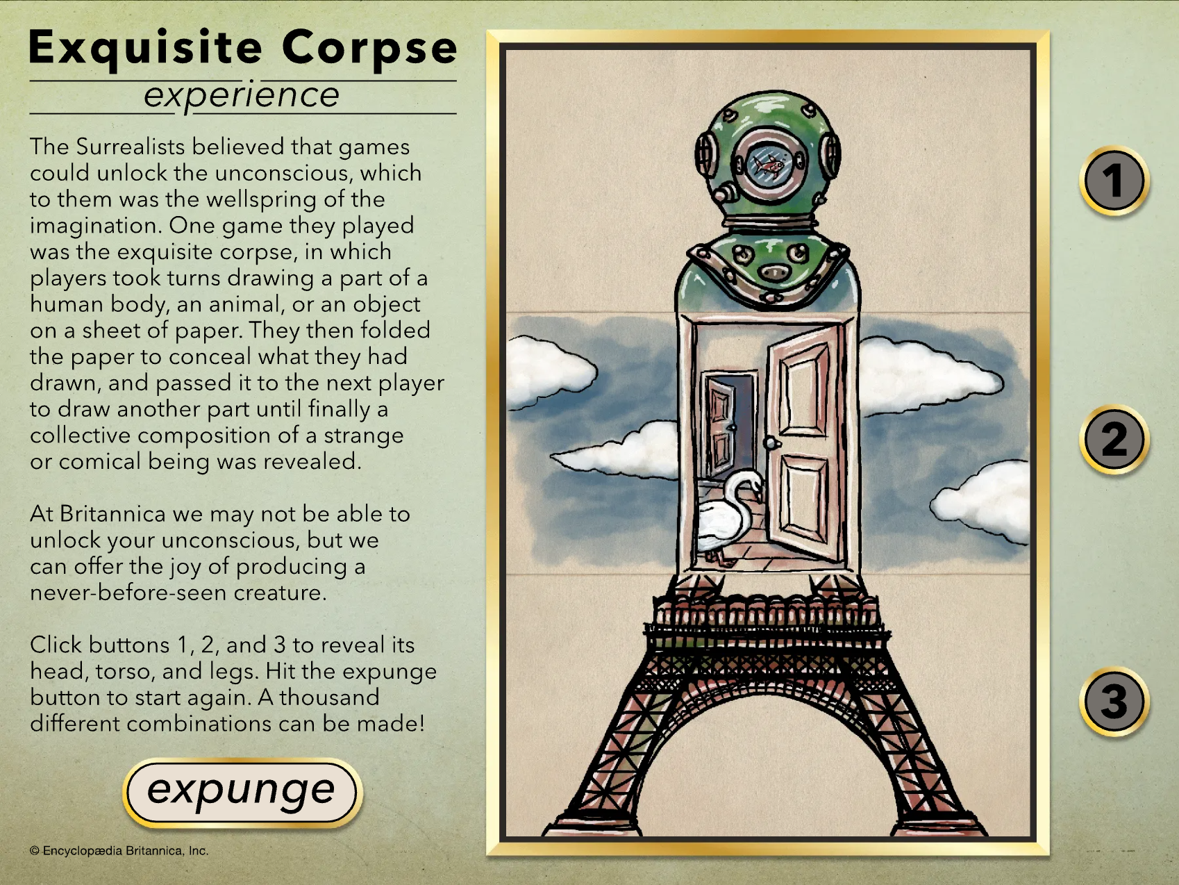 Exquisite corpse — folded collaborative drawing passed between players